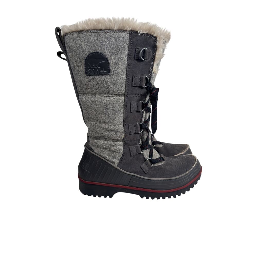 Sorel Tivoli High II Boots Womens 9 Gray Faux Fur Collar Quilted Lugged Outsole